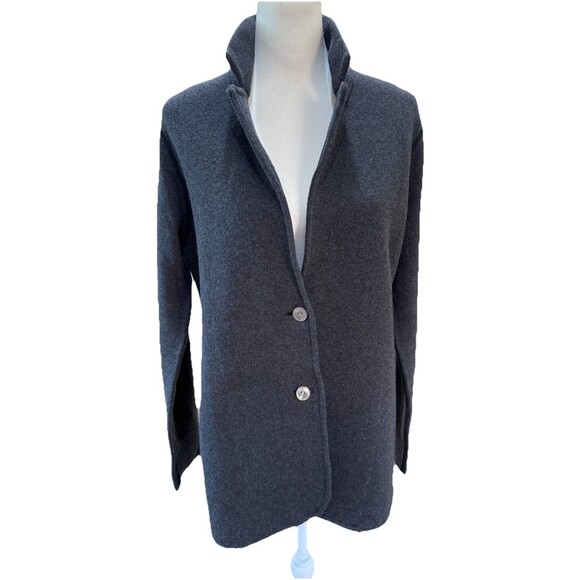 OST Charcoal Gray Cotton Cashmere Knit Blazer Jacket Soft Minimalist Women’s M - Picture 2 of 9